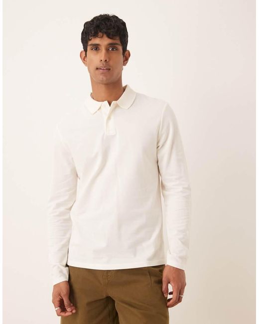 Polo Basic A Maniche Lunghe Regular Fit di ASOS in White da Uomo