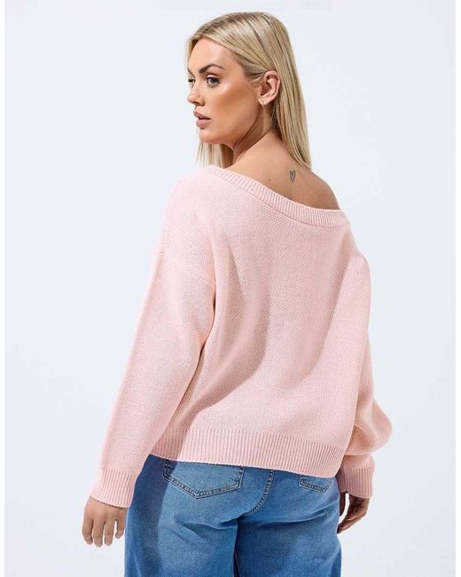 Yours Clothing Pink Knitted Off Shoulder Jumper