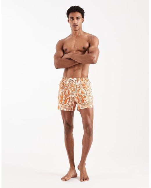 Aray Orange Sundial Print Swim Shorts for men