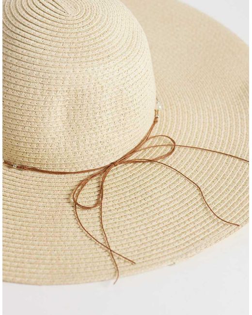 South Beach Natural Wide Brim Floppy Hat With Sea Shell Embellishment