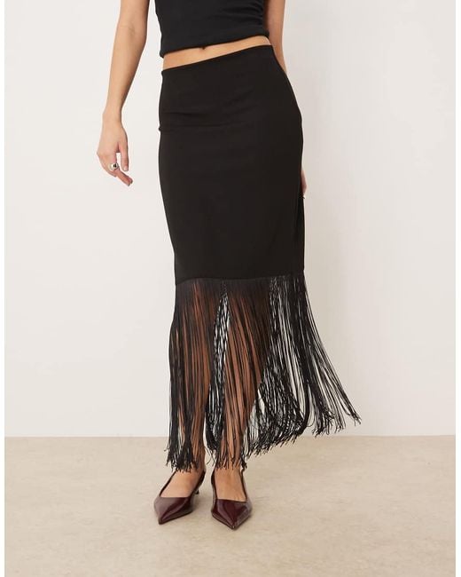 Gina Tricot Natural Co-ord Fringe Midi Skirt