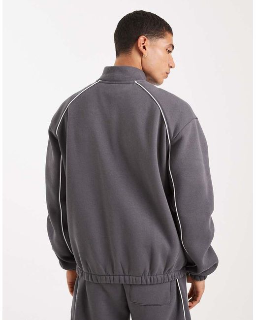 ASOS Gray Relaxed Track Jacket With Piping for men