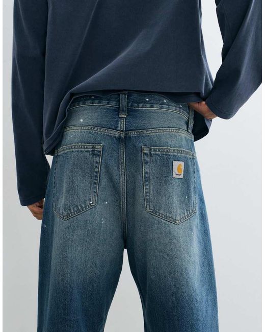 Carhartt Blue Landon Loose Fit Tapered Jeans With Paint Splatter Detail for men