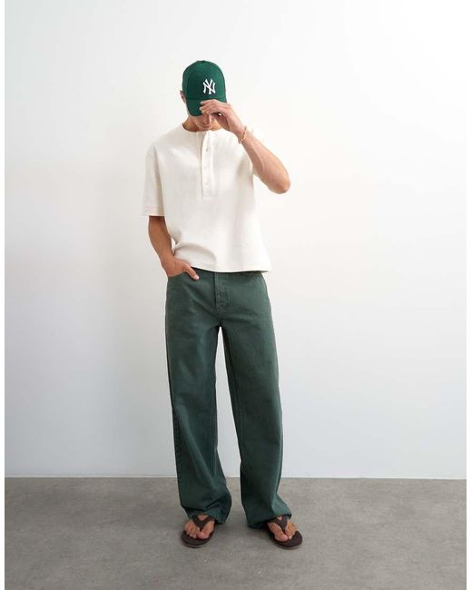 Topman White Relaxed Fit Jersey Twill Baseball Henley Shirt for men