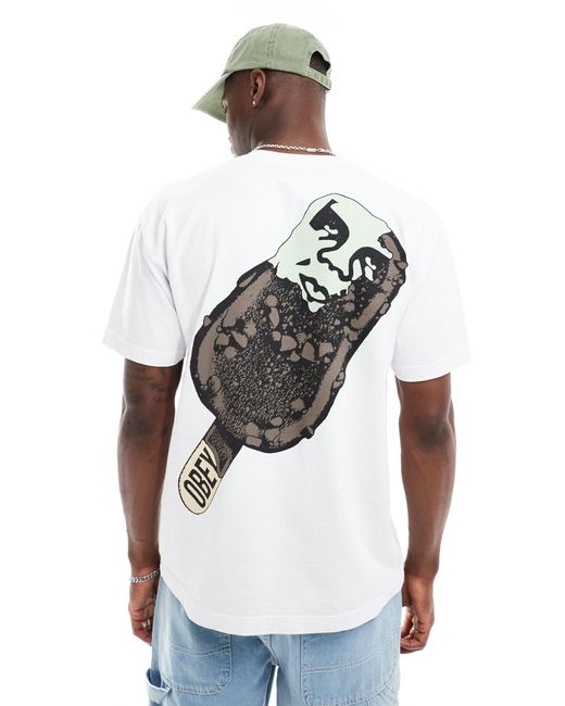 Obey White Ice Cream Graphic T-shirt for men