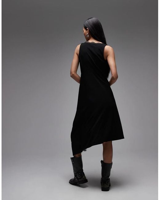 AllSaints Black Lailey Asymmetric Lace Trim Dress