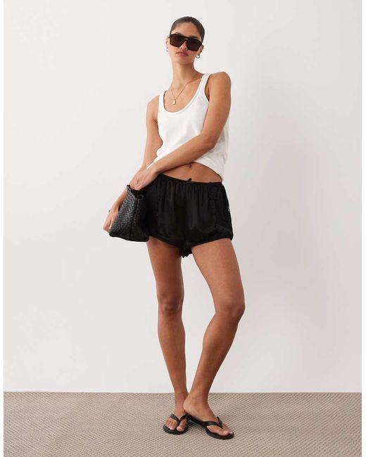 Miss Selfridge White Satin And Lace Trim Shorts