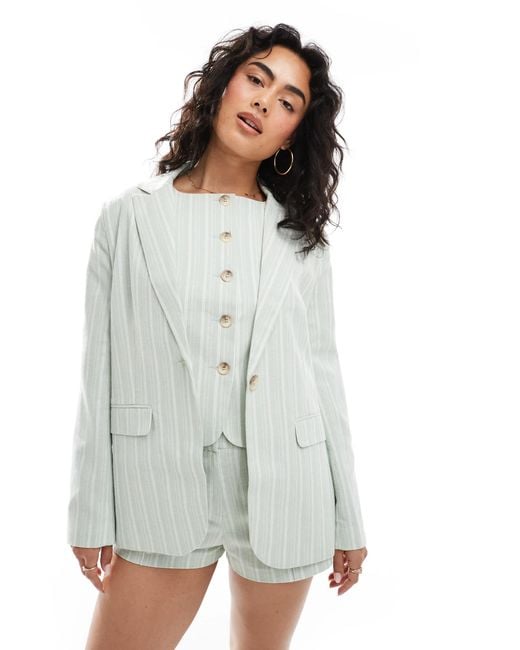 Blazer décontracté d'ensemble à rayures fines Miss Selfridge en coloris Gray