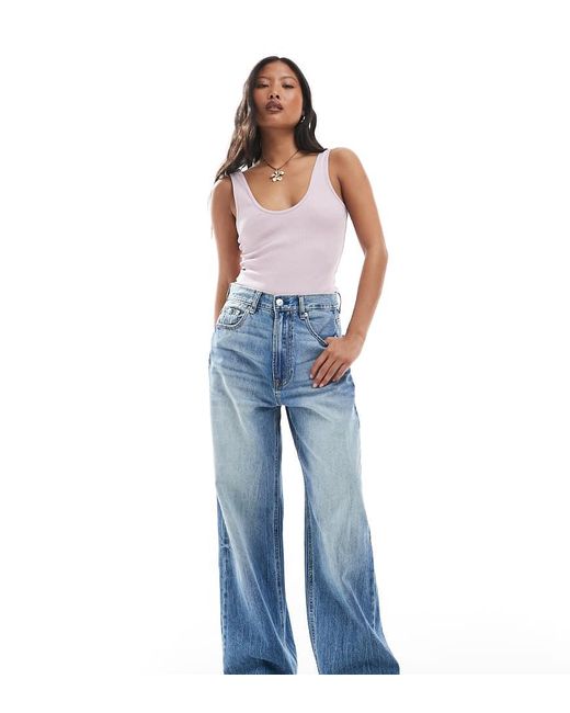 Stradivarius Blue Petite D88 Denim Baggy Jean