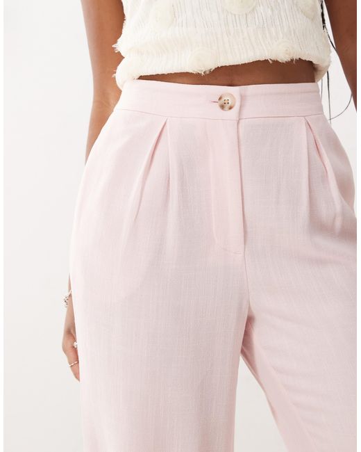 Reclaimed (vintage) Pink Wide Leg Relaxed Linen Blend Trouser