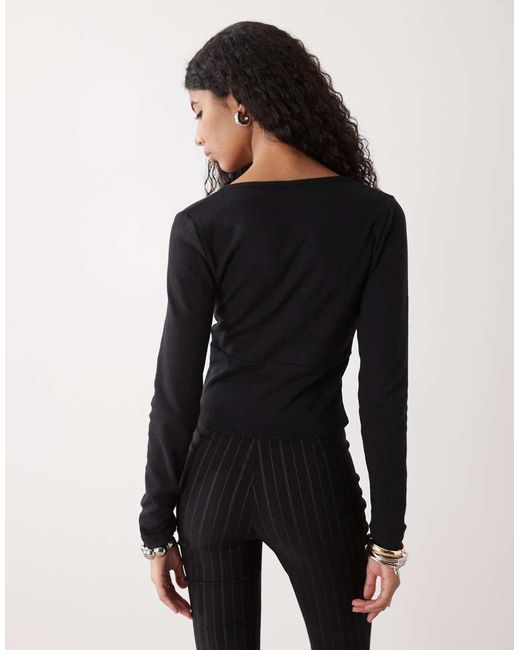 Collusion Black Long Sleeve V Neck Wrap Top