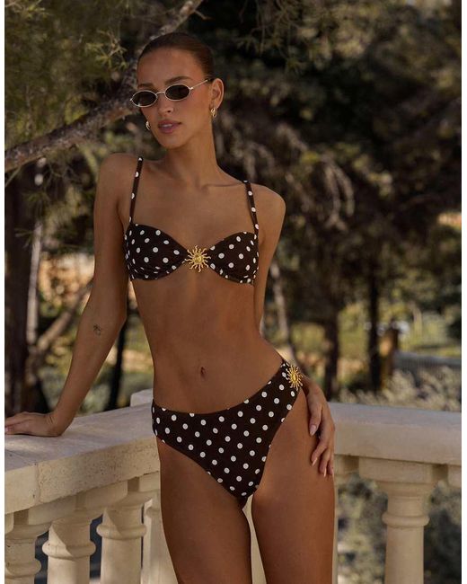 4th & Reckless Brown Gold Sun Metal Detail Underwire Bikini Top