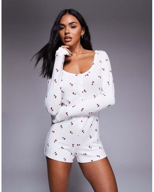 Boux Avenue White Heart Print Super Soft Romper