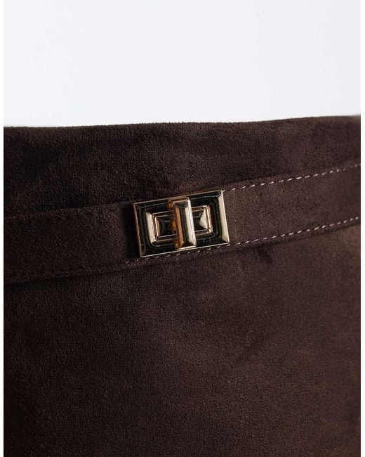 SEQWL Wide Fit Brown Ranger Faux Suede Fold Over Knee Boots