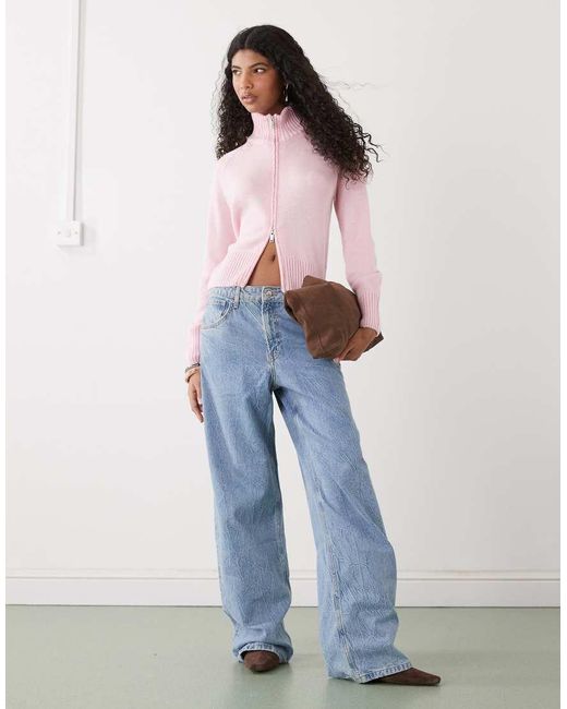 Collusion Pink Funnel Neck Zip Through Raglan Cardigan