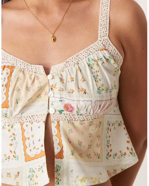 Aray Brown Patchwork Print Beach Top Co-Ord