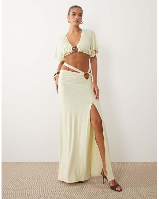 ASOS Natural Co-Ord Slinky Draped Top With Shell Trim