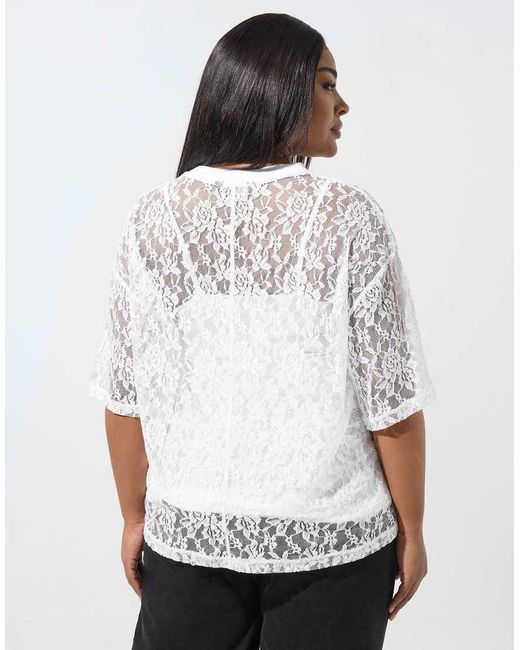 Yours Clothing White Lace T-Shirt
