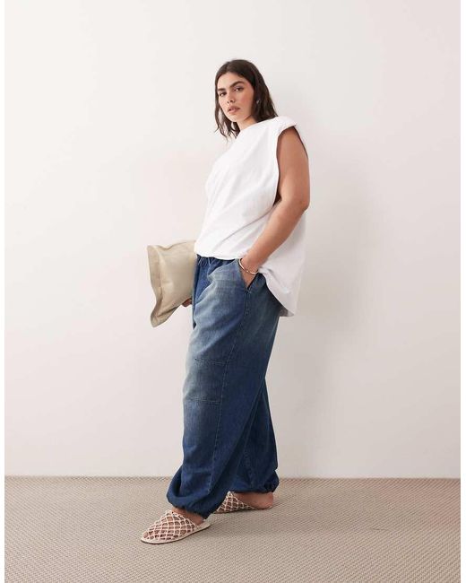 ARRANGE Blue Curve Quinn Drawcord Waist Barrel Jeans