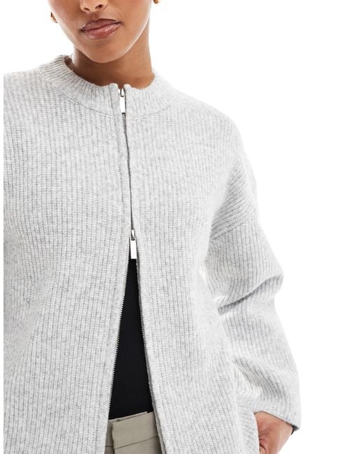 4th & Reckless White Premium High Neck Double Zip Knitted Bomber Jacket