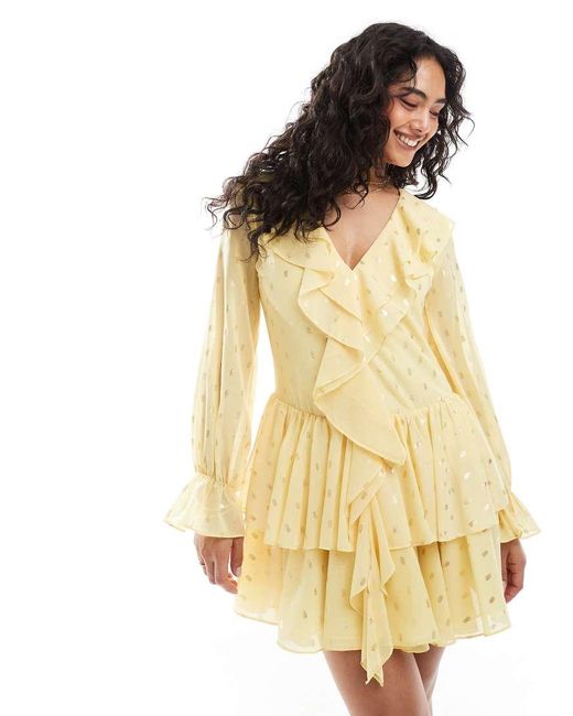TFNC London Metallic Tiered Mini Dress With Ruffle Detail