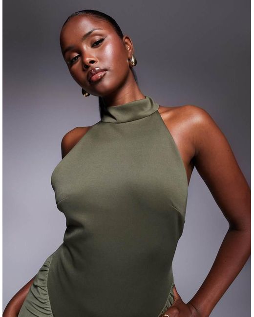 ASOS Green Premium High Neck Maxi Dress With Super Ruched Channels