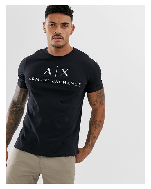 Armani Exchange Denim Text Logo T-shirt in Black for Men - Lyst