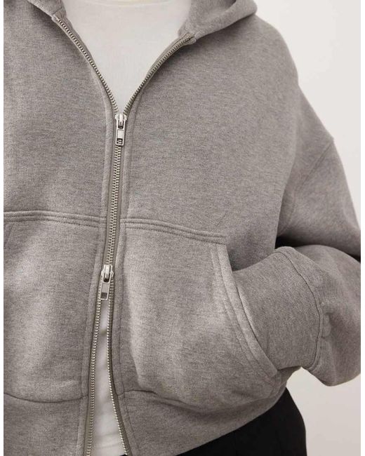Weekday Gray Oversized Boxy Fit Zip Through Hoodie