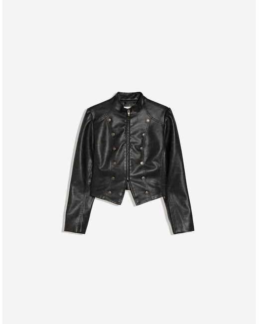 Bershka Natural Buttoned Leather Effect Jacket