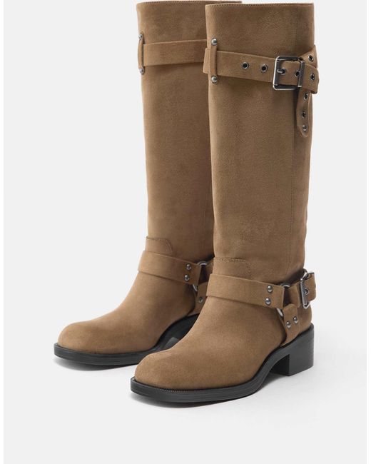 Pull&Bear Brown – biker-stiefel