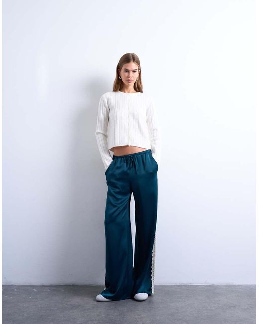 TOPSHOP White Satin Lace Insert Trouser