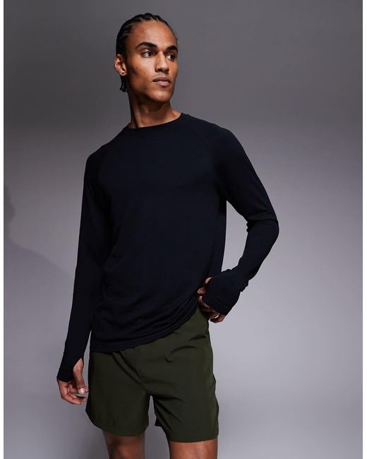 4505 Blue Seamless Lightweight Mesh Quick Dry Relaxed Long Sleeve Running T-shirt for men