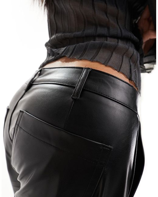 Pull&Bear Black Faux Leather Cargo Wide Leg Trouser