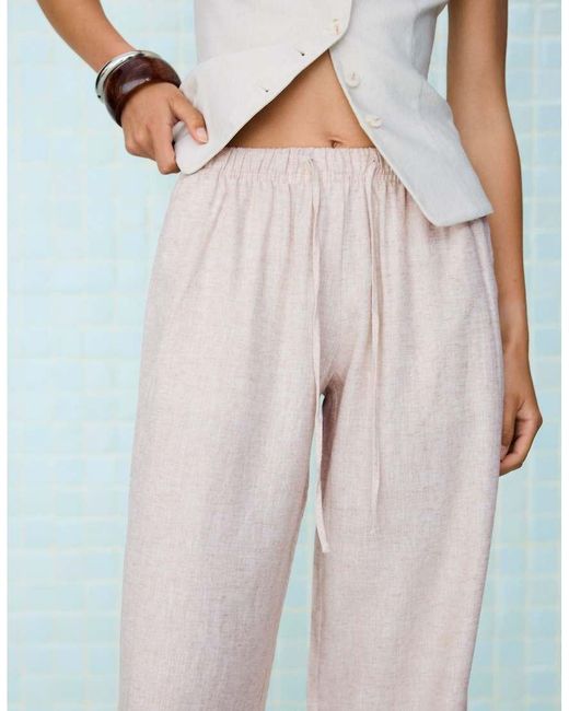 Bershka Multicolor Linen Rich Trousers With An Elasticated Waistband