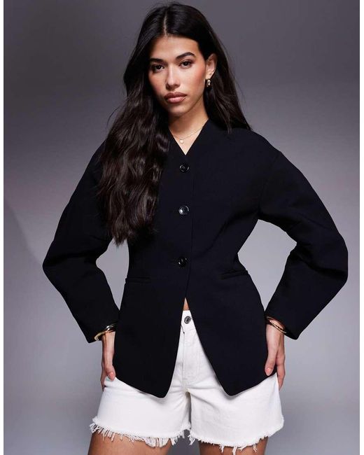 River Island Blue Puff Sleeve Tailored Blazer
