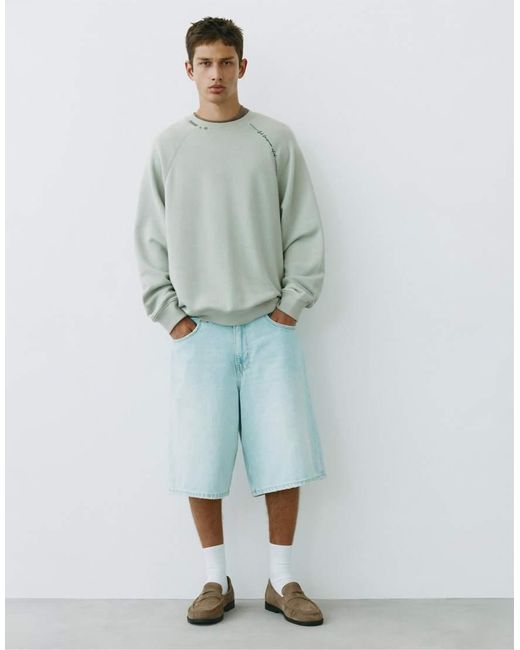 Pull&Bear Green Washed Effect Raglan Sweatshirt for men
