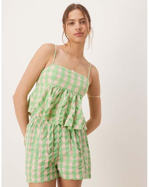 Free People Green Plaid Print Camisole Top Co-Ord