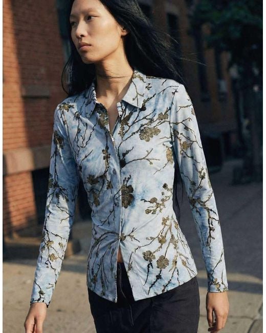 Desigual Blue Flocked Top