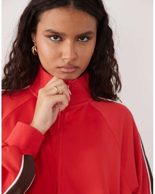 ASOS Red Tricot Zip Up Funnel Neck Jacket