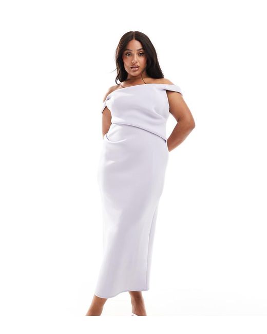 ASOS White Asos Design Curve Structured Bardot Pencil Midi Dress