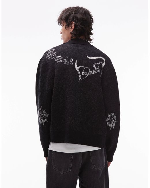 AllSaints Black Wamer Zip Thru Cardigan for men