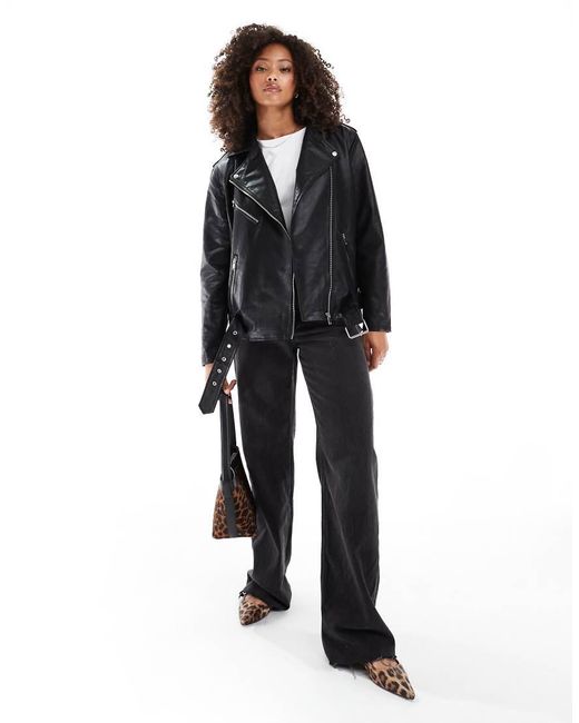 Vero Moda Oversized Bikerjack Van Imitatieleer in het Black