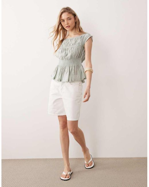 Threadbare Green Shirred Cap Sleeve Top