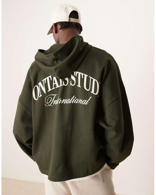 ASOS Extreem Oversized Hoodie Met Opdruk Op De Borst En Rug in het Green voor heren