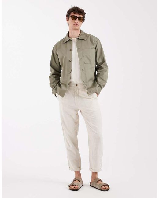 SELECTED Natural Linen Blend Tapered Trousers for men