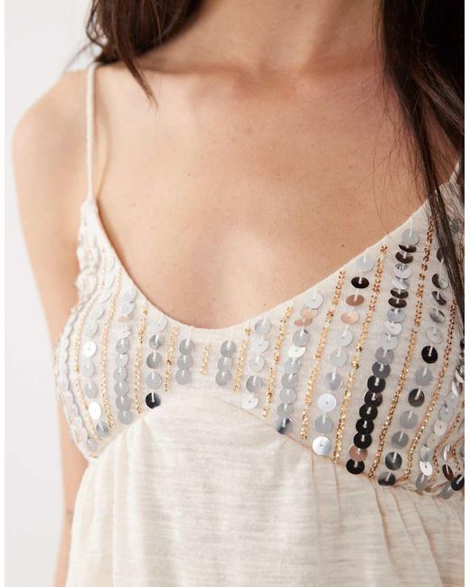 Miss Selfridge White Festival Sequin Detail Babydoll Cami Top