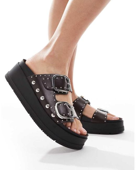 Bershka Black Buckle Detail Flatform Sandals