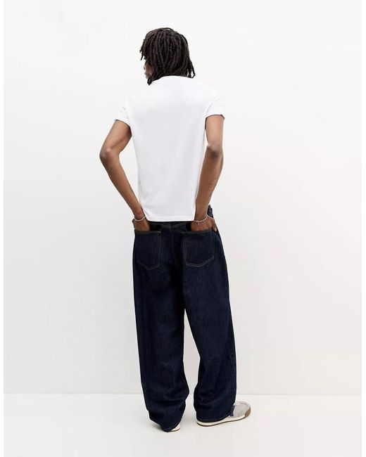 Pull&Bear White Basic Muscle Fit T-shirt for men