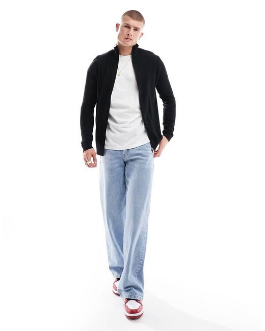 SELECTED Blue Zip Up Knitted Jumper for men