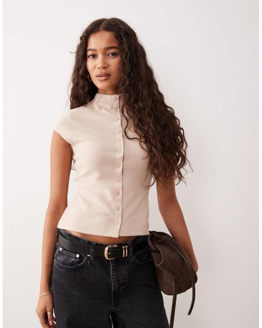 ASOS Black Supersoft Button Through High Neck Top